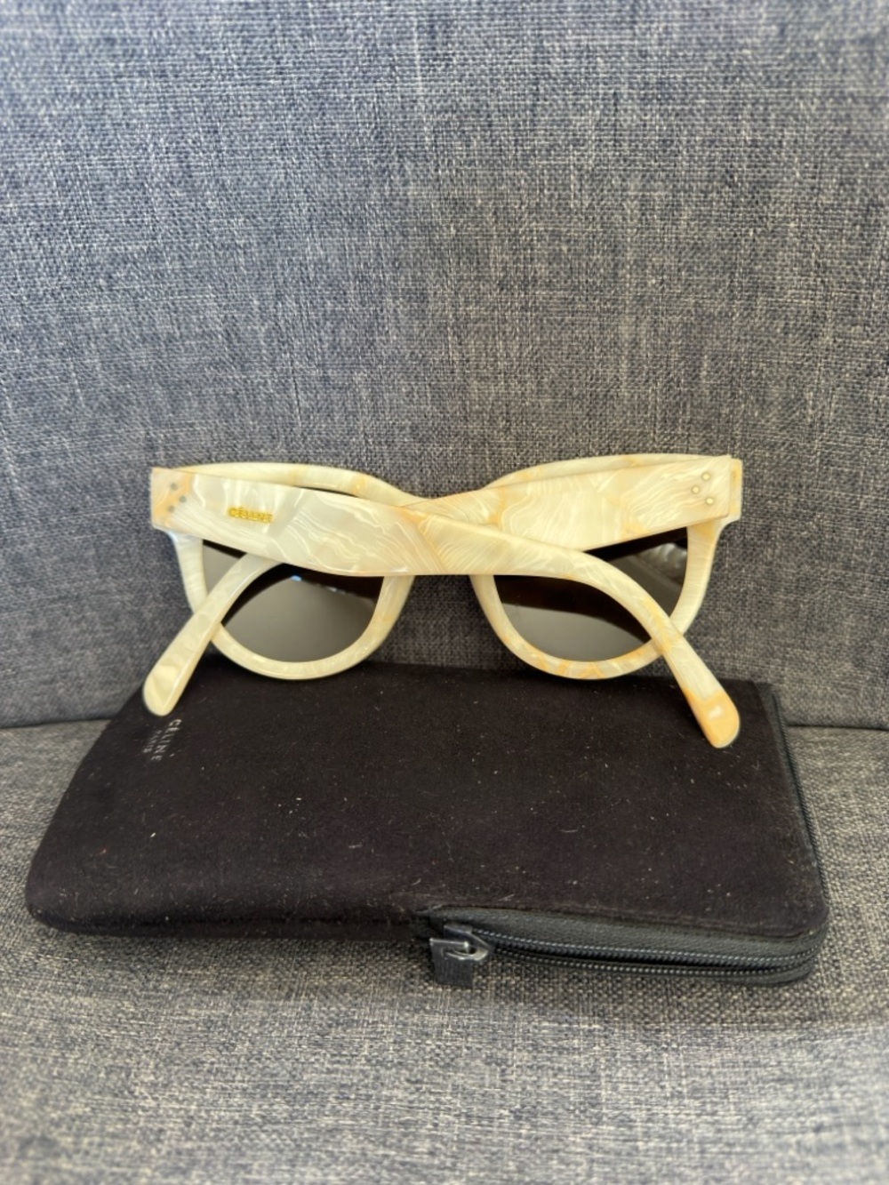 Celine Cream Tortoiseshell Round Sunglasses with Black Lenses - Picture 3 of 6